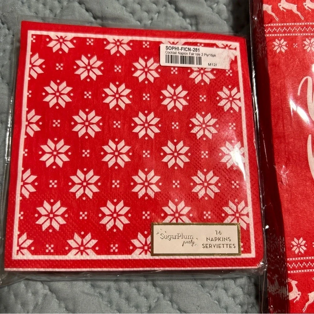 Sophisti Plate Sugar Plum Fairy Cocktail Napkins Guest Towels Fair Isle Xmas